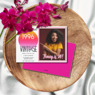 Pink Retro Sun 1996 Photo 30th Birthday Holiday Card
