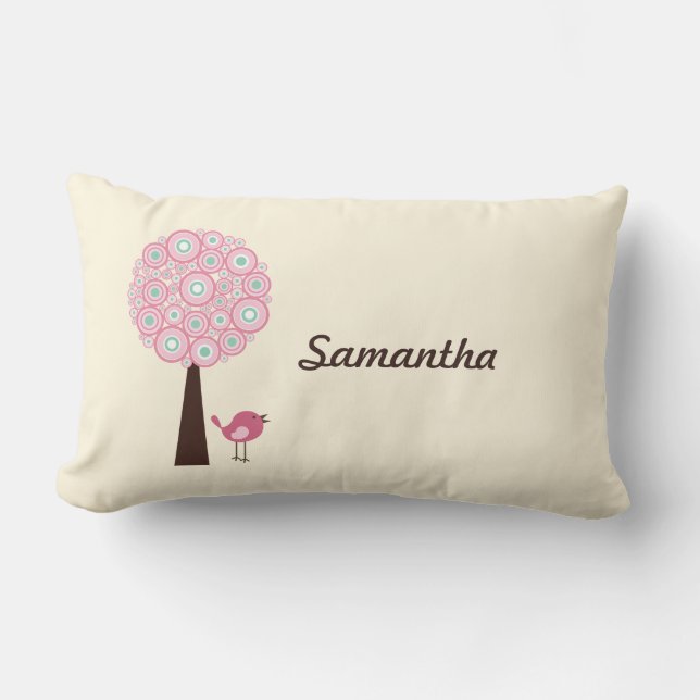 Pink Retro Tree Personalised Pillow (Front)