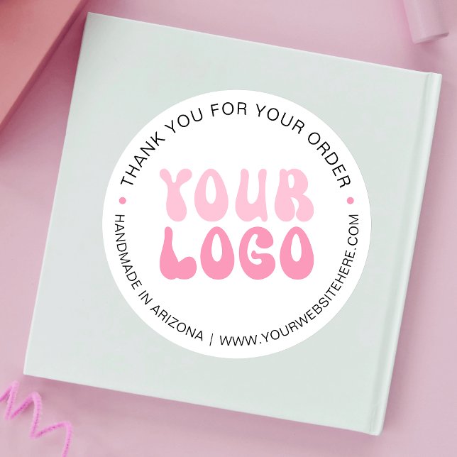 Pink Retro Trendy Font Company Logo Business Classic Round Sticker (Creator Uploaded)