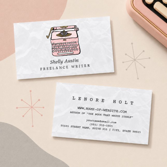 Pink Retro Typewriter Writer Business Card (Creator Uploaded)