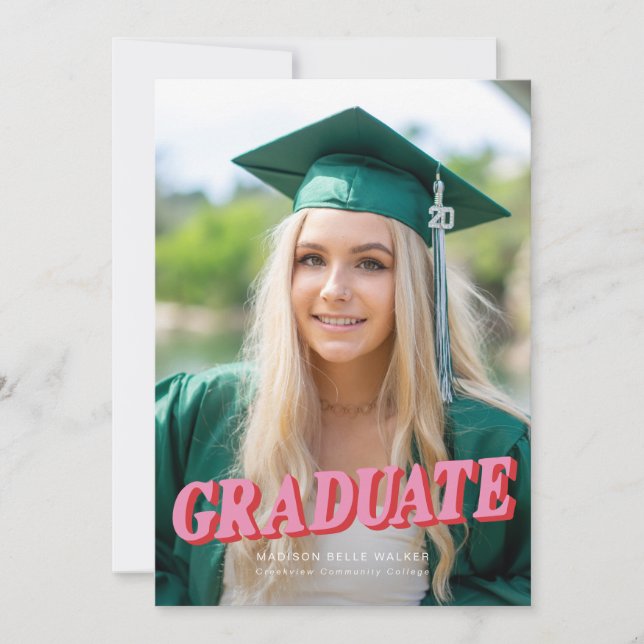 Pink Retro Typography Graduation Announcement (Front)