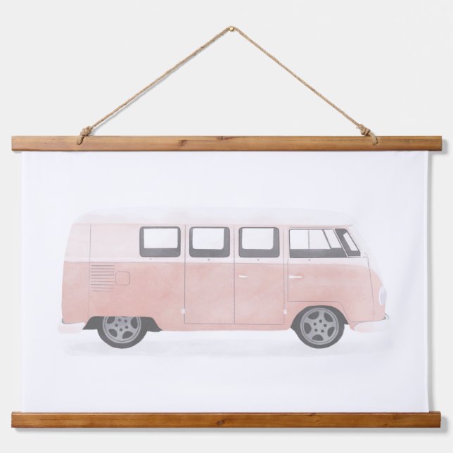 Pink Retro Van Nursery Decor Hanging Tapestry (Front)
