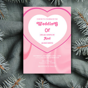 pink retro vintage 70s wedding invitation