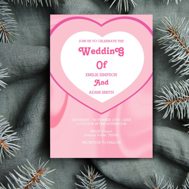 pink retro vintage 70s wedding invitation (Creator Uploaded)