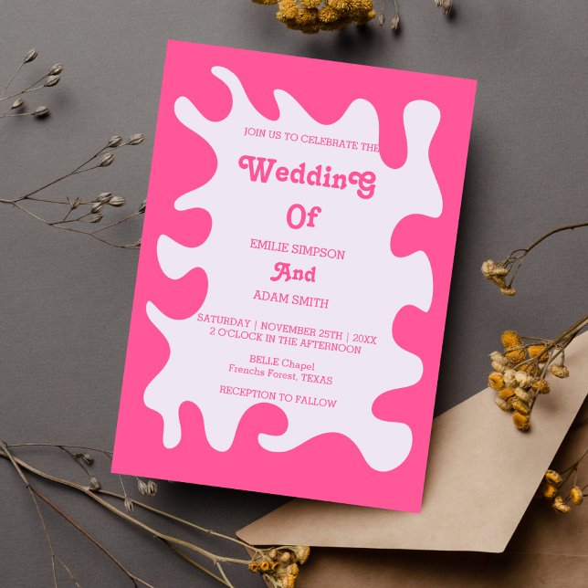 pink retro vintage 70s wedding invitation (Creator Uploaded)