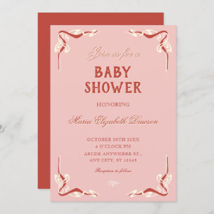 Pink retro vintage baby shower invitation
