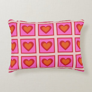 Pink Retro Vintage Chequered Heart Y2K Pattern Decorative Cushion