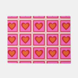 Pink Retro Vintage Chequered Heart Y2K Pattern  Doormat