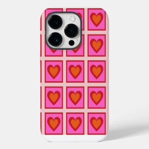 Pink Retro Vintage Chequered Heart Y2K Pattern iPhone 14 Pro Case