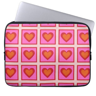 Pink Retro Vintage Chequered Heart Y2K Pattern  Laptop Sleeve