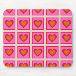 Pink Retro Vintage Chequered Heart Y2K Pattern Mouse Pad