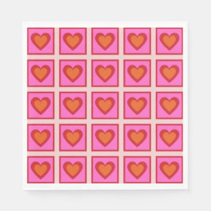 Pink Retro Vintage Chequered Heart Y2K Pattern  Napkin