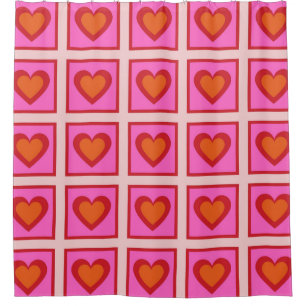 Pink Retro Vintage Chequered Heart Y2K Pattern  Shower Curtain