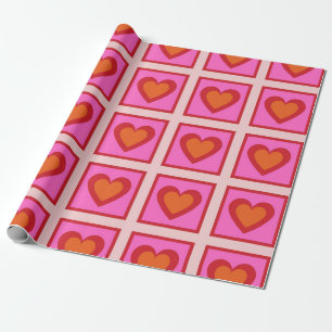 Pink Retro Vintage Chequered Heart Y2K Pattern Wrapping Paper