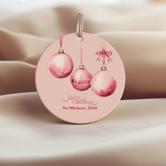 Pink Retro Vintage Christmas Classic Round Sticker (Creator Uploaded)