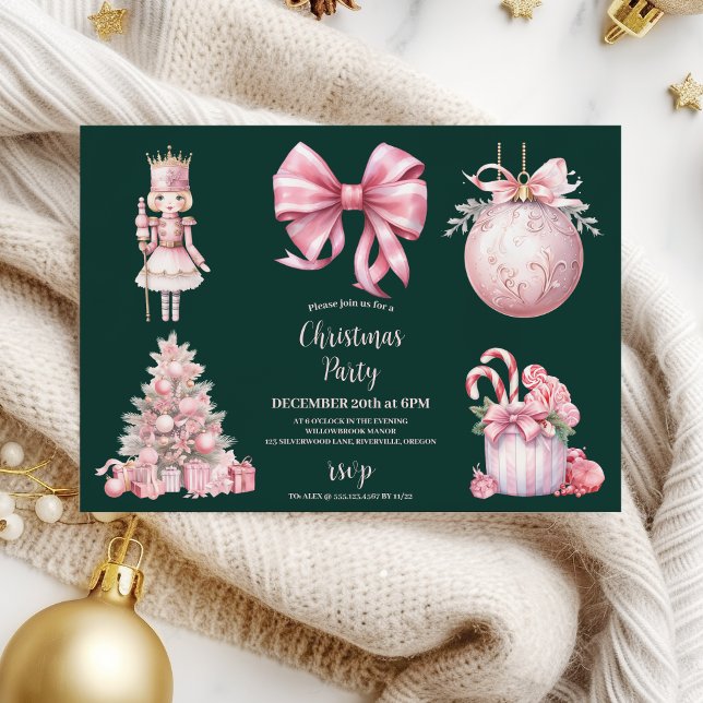 Pink Retro Vintage Christmas Invitation (Creator Uploaded)