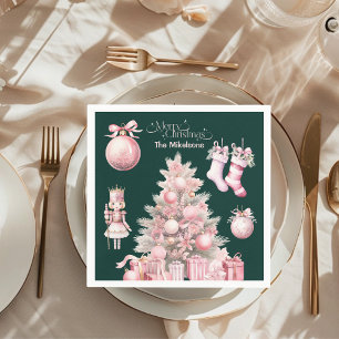 Pink Retro Vintage Christmas Napkin