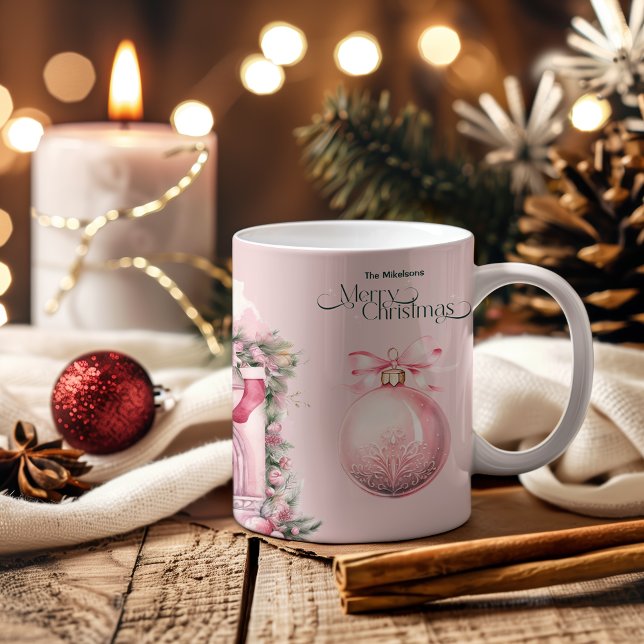 Pink Retro Vintage Christmas Two-Tone Coffee Mug (Creator Uploaded)