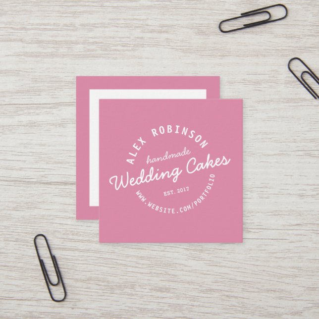 Pink retro wedding cake bakery business card (Front/Back In Situ)