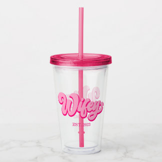 Pink Retro Wifey Est. Year Bride Fiancé Acrylic Tumbler