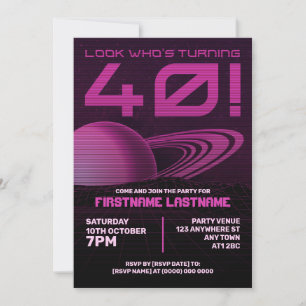 Pink Retrowave 40th Birthday Party Invitation