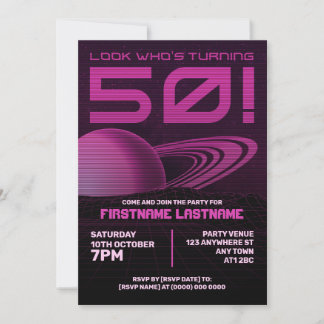 Pink Retrowave 50th Birthday Party Invitation