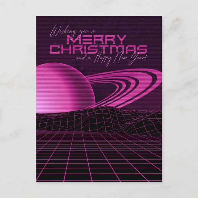 Pink Retrowave Christmas Postcard (Front)