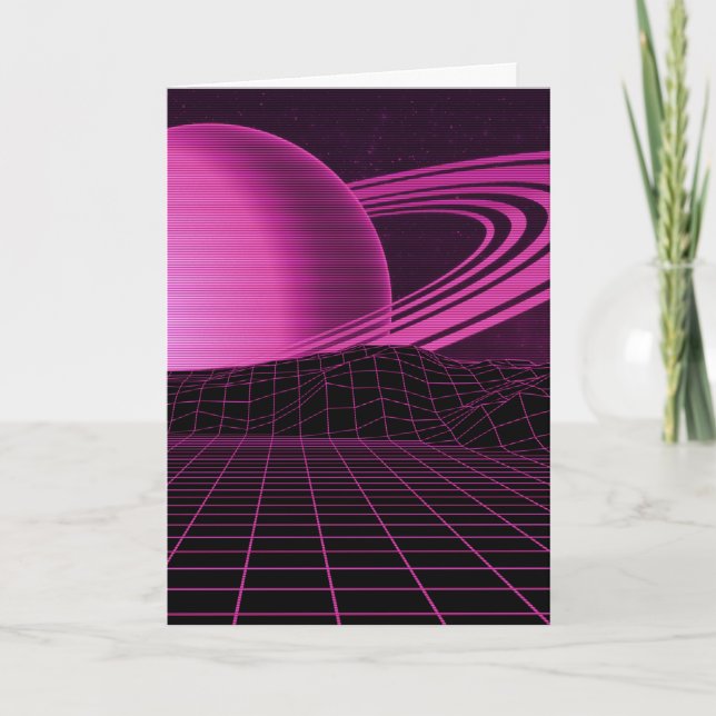 Pink Retrowave Greetings Card (Front)