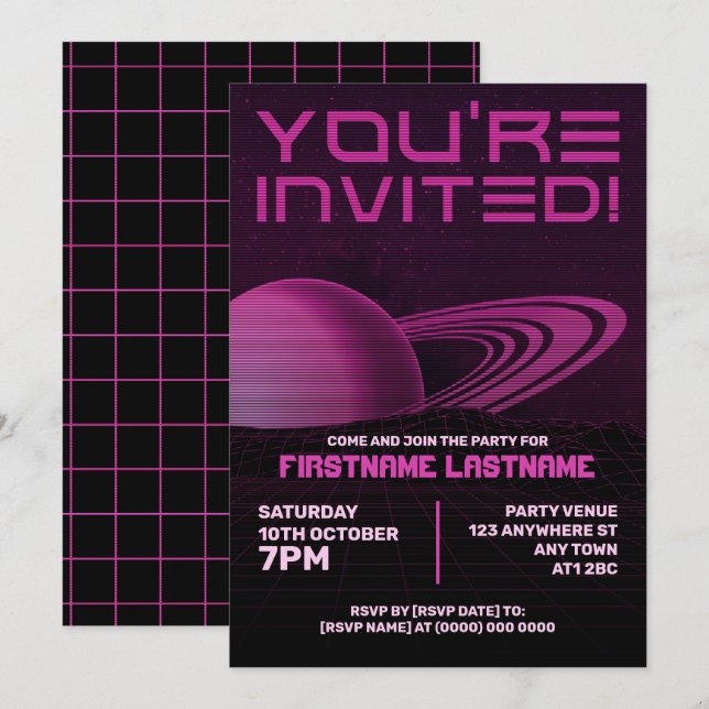 Pink Retrowave Party Invitation (Front/Back)