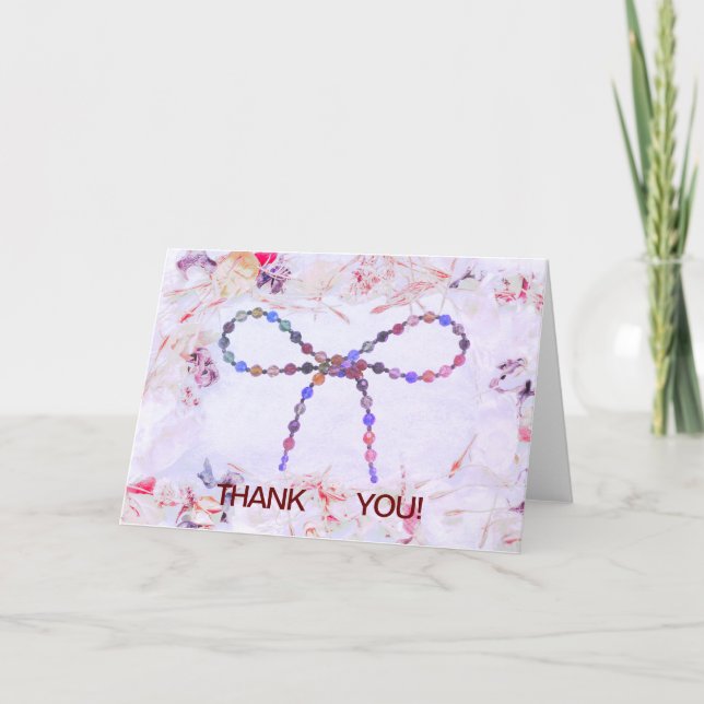 PINK RHINESTONES WITH A BOW Folded Thank You Card (Front)
