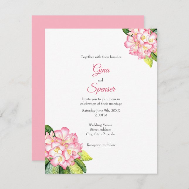 'Pink Rhod' Watercolor Invitation (Front/Back)