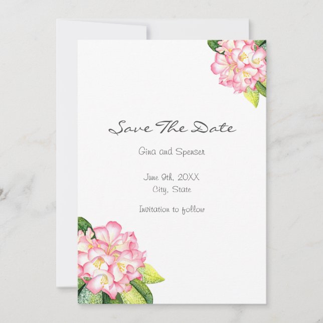'Pink Rhod' Watercolor Save The Date (Front)
