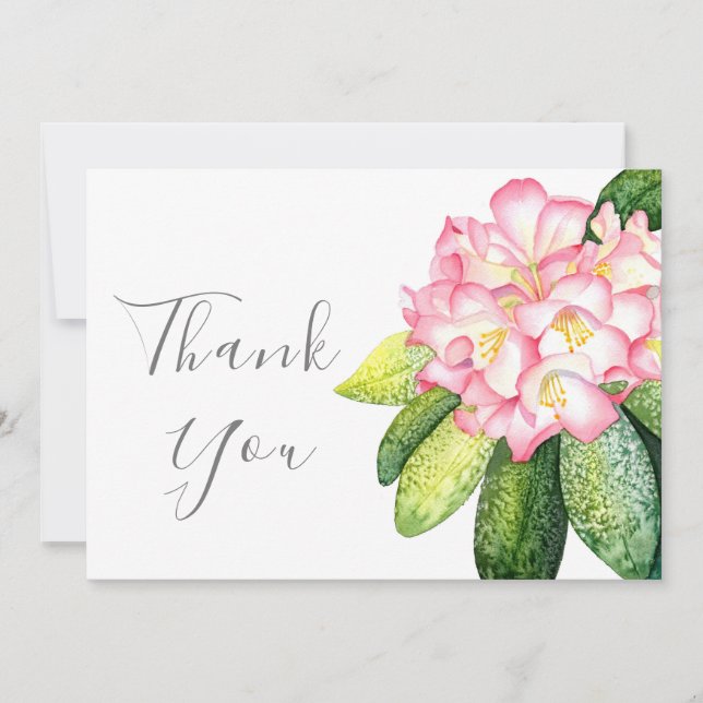 'Pink Rhod' Watercolor Thank You Card (Front)