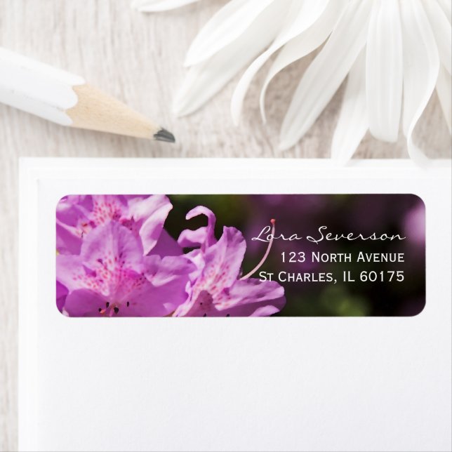 Pink Rhododendron Blossoms Return Address Label (Insitu)