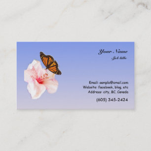 pink rhododendron flower and butterfly business card