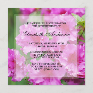 Pink Rhododendron Flowers 80th Birthday Party Invitation