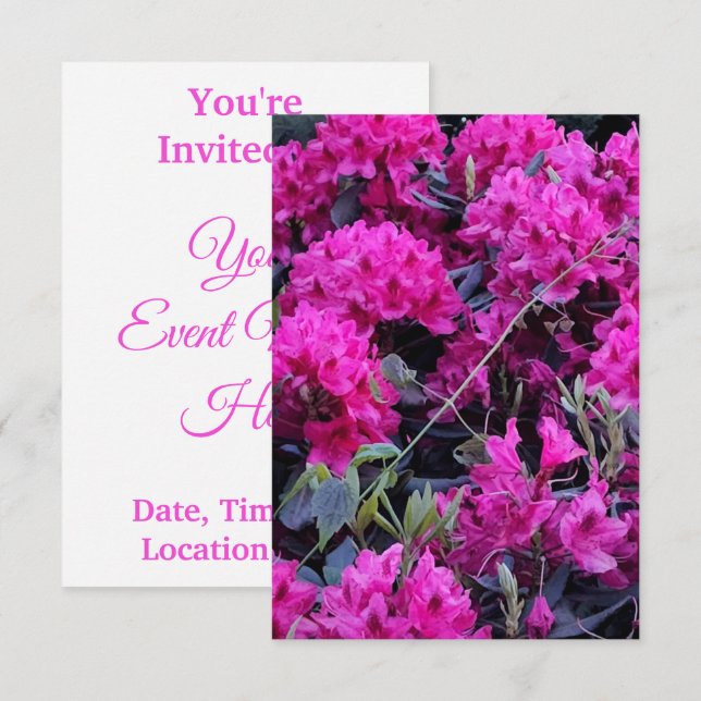 Pink Rhododendron Flowers Invitation (Front/Back)