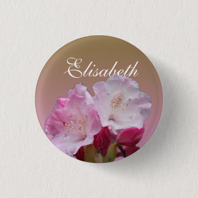 pink rhododendron flowers name button (Front)