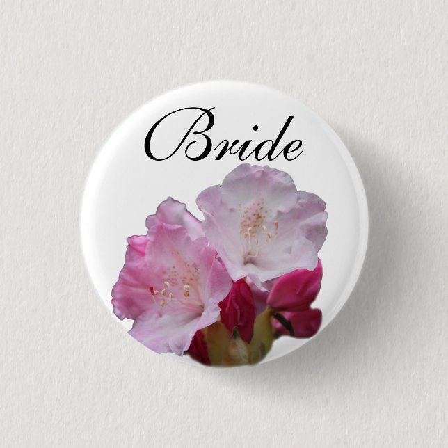 pink rhododendron flowers wedding button (Front)