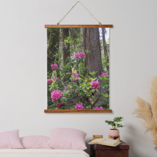 Pink Rhododendron in Forest Floral Hanging Tapestry