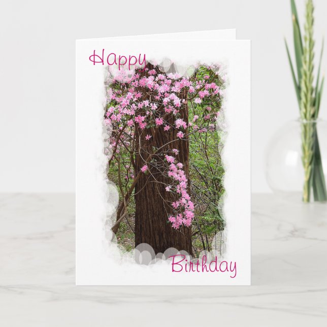Pink Rhododendrons Birthday Card (Front)