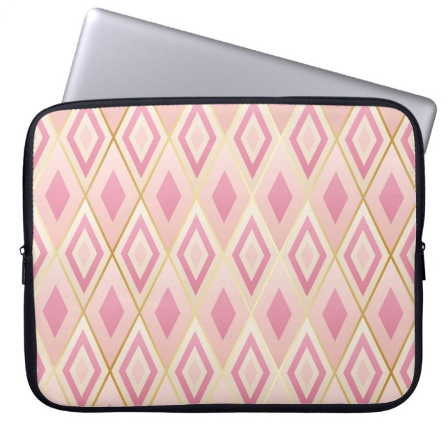 Pink rhombus shapes geometric seamless pattern laptop sleeve (Front)