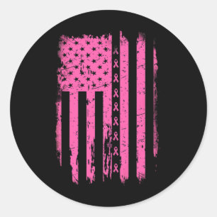 Pink Ribbon American Flag Usa Breast Cancer Awaren Classic Round Sticker