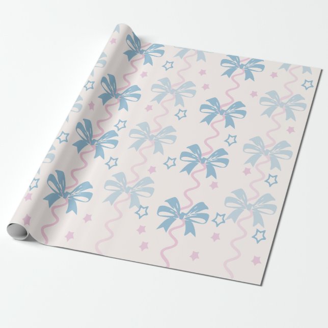 Pink ribbon and blue bow  wrapping paper (Unrolled)