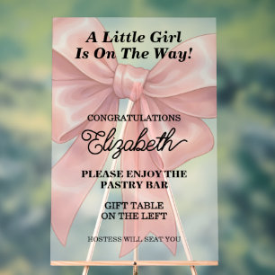 Pink Ribbon and Bow Frosted Girl Baby Shower Acrylic Sign