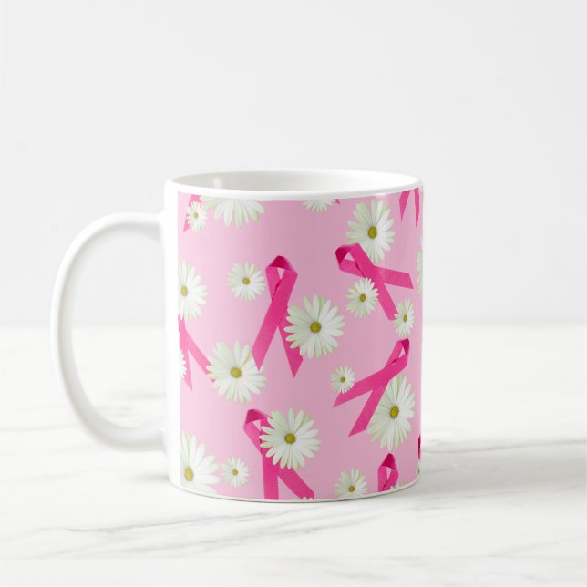 pink ribbon and daisy design coffee mug (Left)