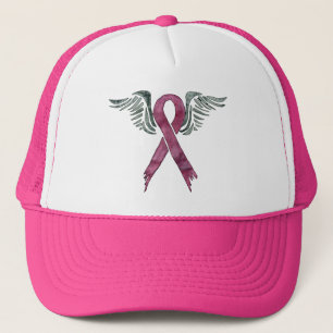 pink ribbon and wings trucker hat