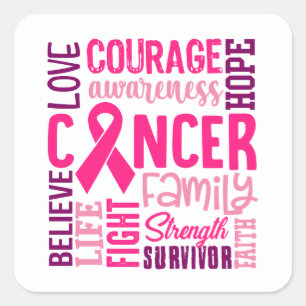 Pink Ribbon Awareness Breast Cancer Square Sticker