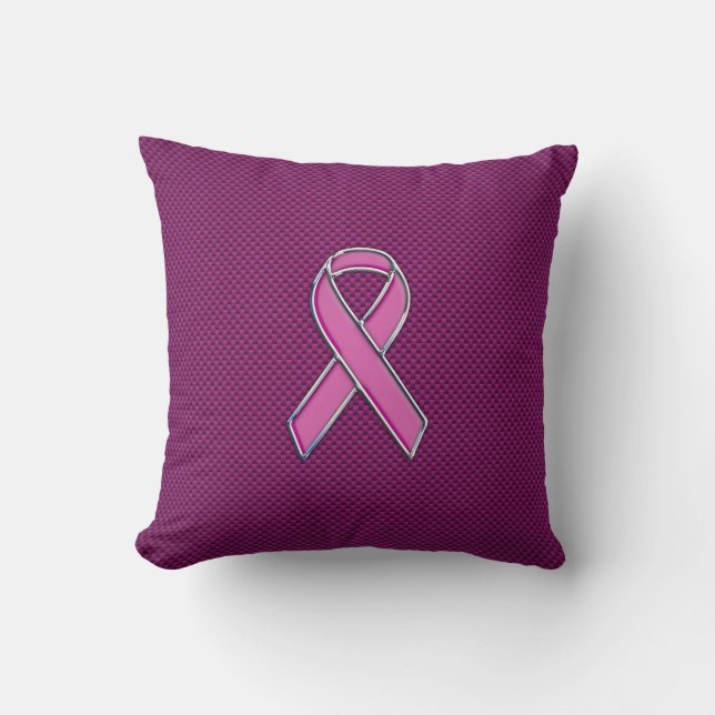 Pink Ribbon Awareness Carbon Fibre Decor Cushion (Front)