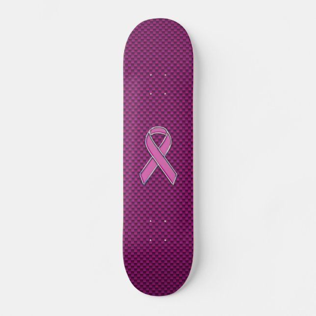 Pink Ribbon Awareness Carbon Fibre Decor Skateboard (Front)